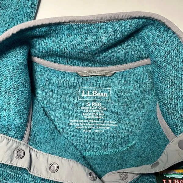 L.L. Bean 1/4 Snap Sweater‎ Fleece Pullover Heathered Teal Womens Small - Image 8