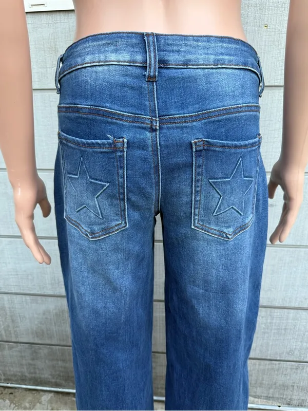 Women’s Telepatia blue Mid rise Wide Leg star size 5 - Image 4