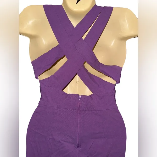 ASOS Purple One-Shoulder Plunge V-Neck Bodycon Dress - Image 2