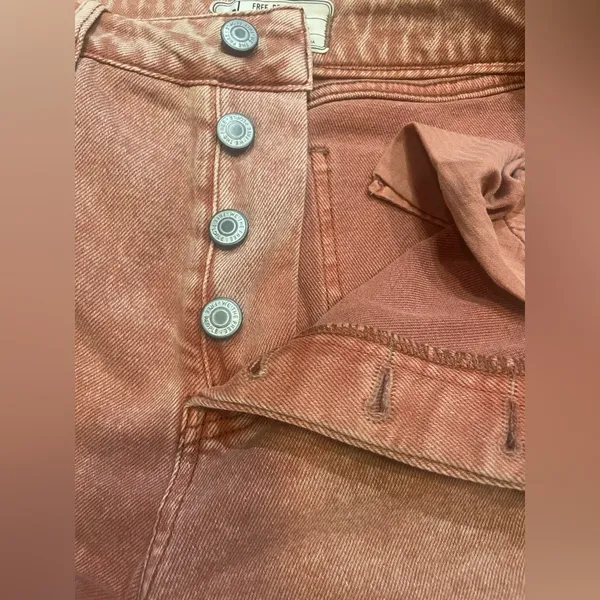 Free People Wales High Rise Wide Leg Cropped Faded Button Fly Jeans Size 28 - Image 5