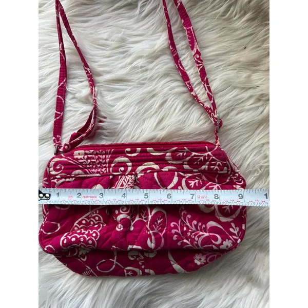 Vera Bradley Quilted Crossbody Bag in Dark Pink and White Floral Print - Image 3