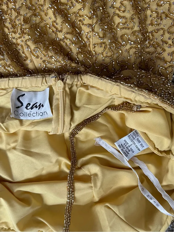 Vintage 90s Sean Collection Silk Beaded Evening Gown – Gold – L - Image 10