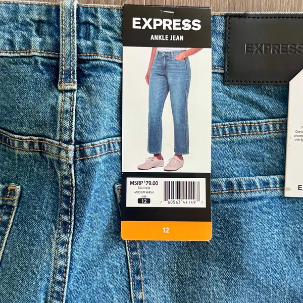 Express Straight Leg Ankle Jeans Braid Trim Casual Medium Wash NEW Women Sz 12 - Image 10