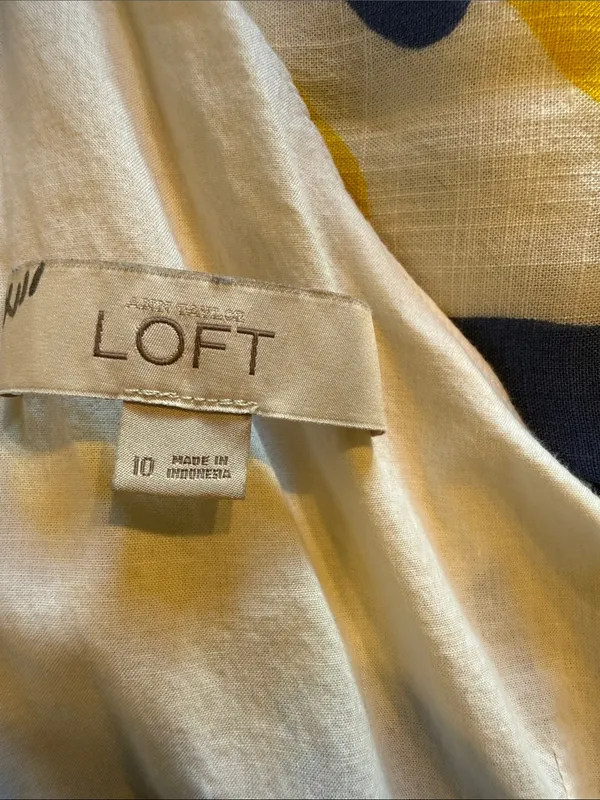 LOFT 10 Lemon Midi Dress Yellow Blue back zipper keyhole ruffles linen blend - Image 9