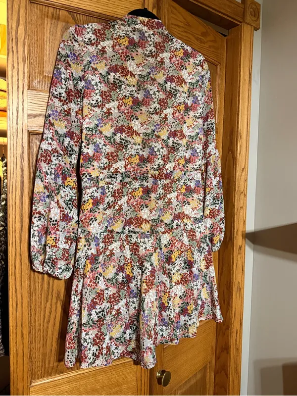 Floral V-Neck Wrap Mini Dress - Multicolor - Image 2