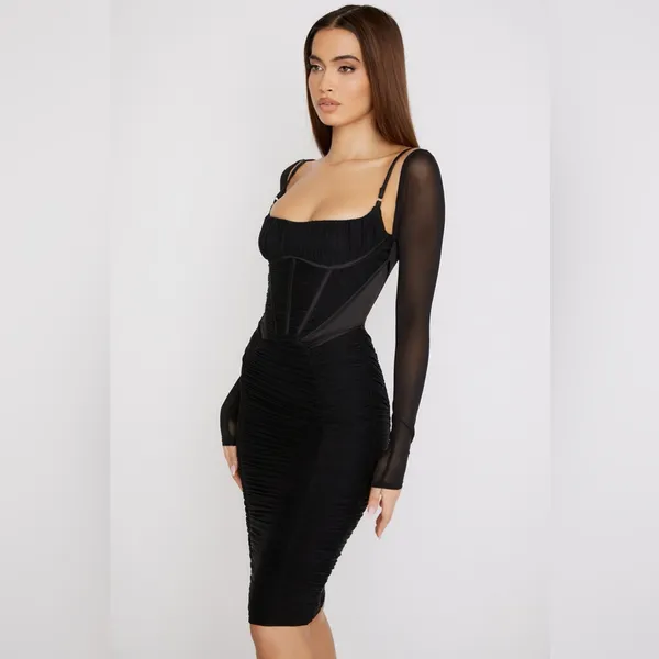 House of CB FREYJA Black Gathered Corset Dress Size XS Plus Cup - Image 8