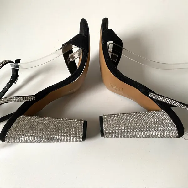 ASOS Design Hot Step Embellished Rhinestone Block Heel Black Sandals size 5 - Image 10