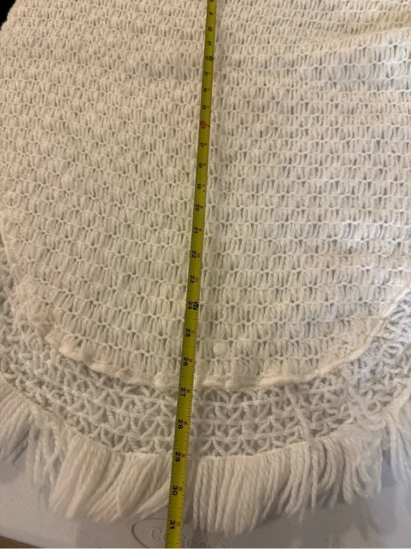 Vintage Acrylic Made In Japan Crochet Open Weave White Poncho Fringe Boho Large - Image 6