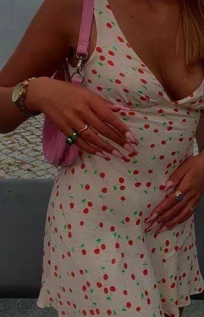 ZARA Satin Effect Cherry Print Dress - Image 3