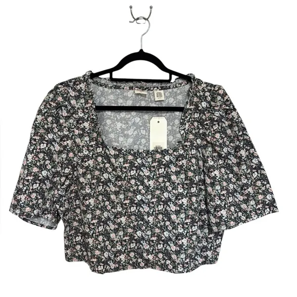 NEW Levi’s Square Neck Puff Sleeve Floral Crop Blouse 100% Cotton - Size XL - Image 3