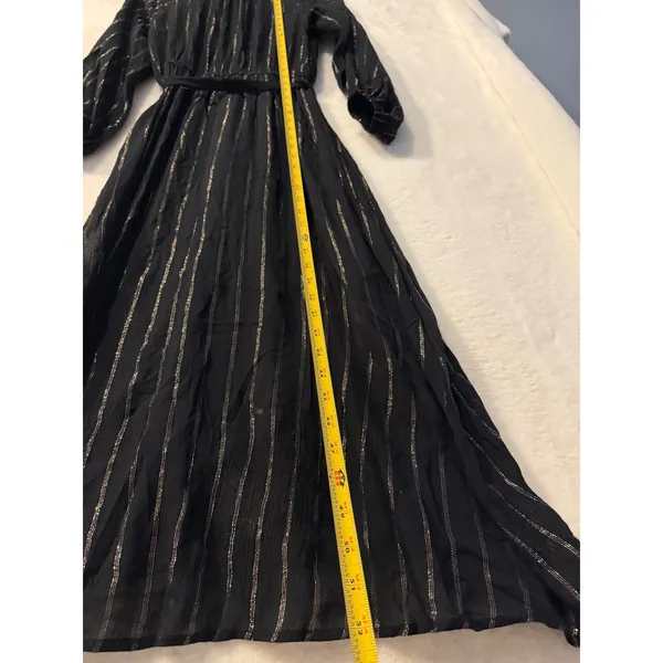 Traffic People Black Gold Metallic Stripe Midi Dress‎ Long Sleeve XS NWT $154 - Image 6