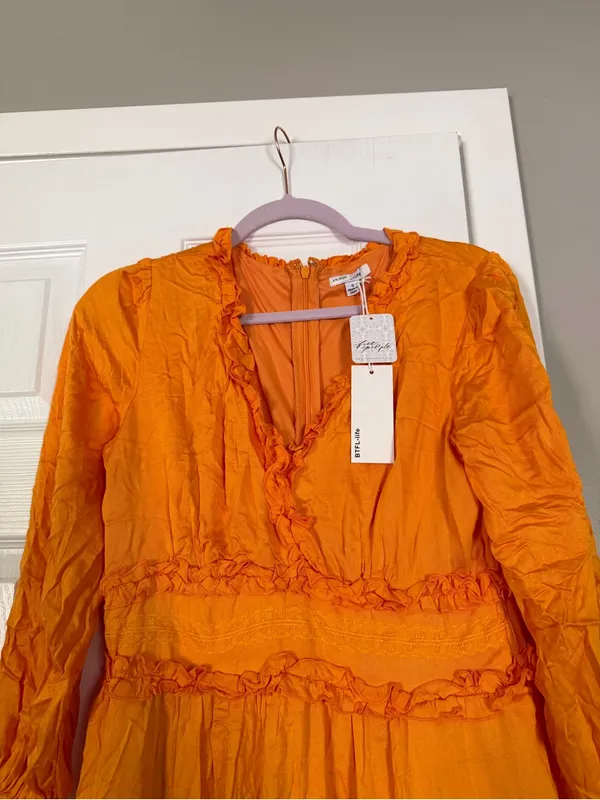 Free People x BTFL Life Coral Orange Bohemian Boho Maxi Dress Loose Flowy NWT - Image 4