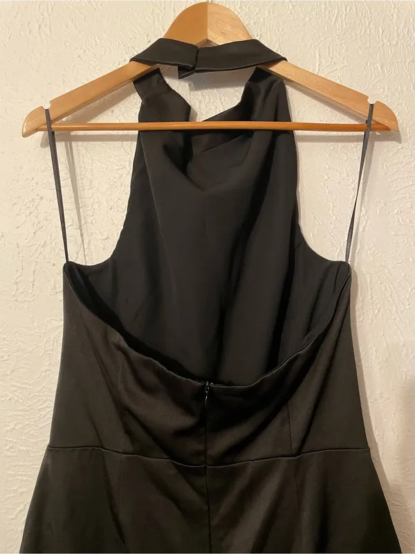Elliatt x Revolve Camo Black Satin Halter Asymmetrical Dress Large - Image 6