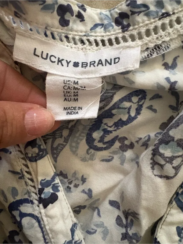 Lucky Brand White and Navy Floral Tiered Dress - Image 2