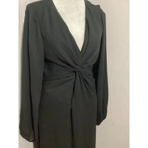 Revolve Krisa Long Sleeve Deep V Neck MIDI Black Dress - Image 3
