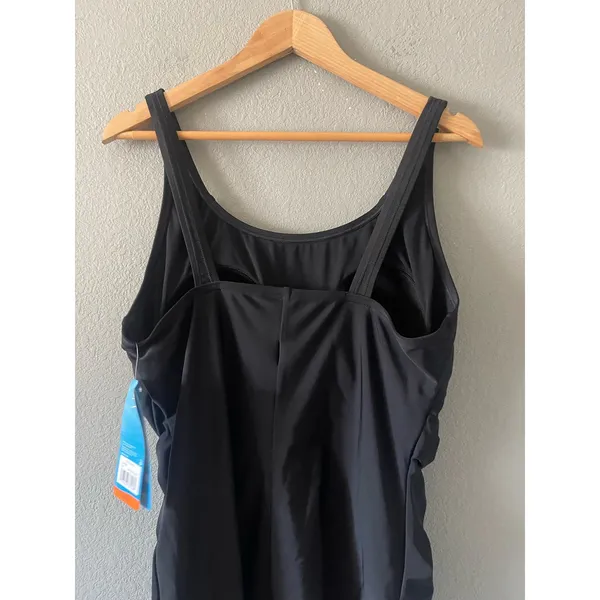 New‎ Speedo Black Shirred Ruched Sides Tank One Piece Bathing Swim Suit - Image 5