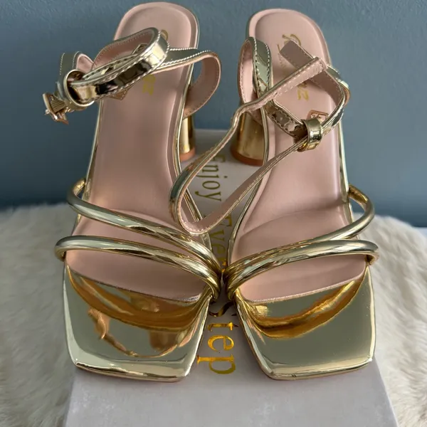 Ribongz Strappy Gold Formal Prom Wedding Shoes - Image 3