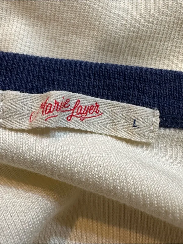 Marine Layer Lexi Rib Ringer Tee Cream & Bay Blue Size Large - Image 9