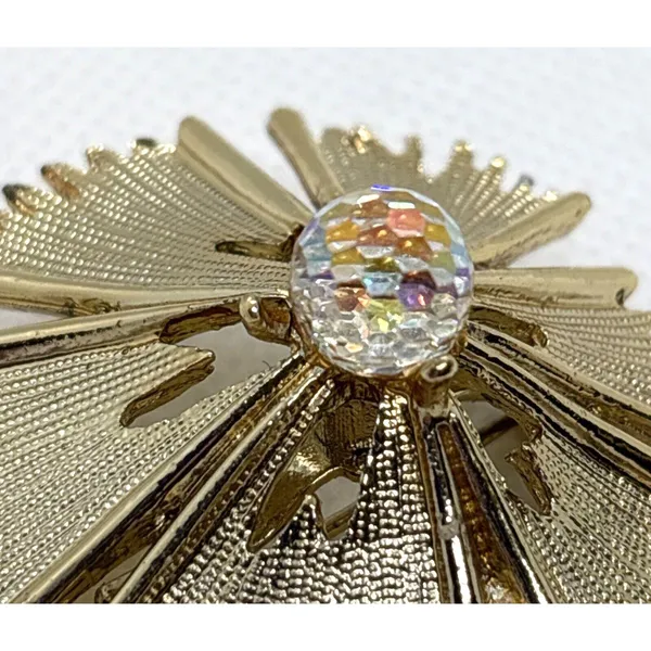 Vintage Unsigned Flower Floral Gold‎ Tone Geodesic Sphere Bead Pin Brooch 1970s - Image 3