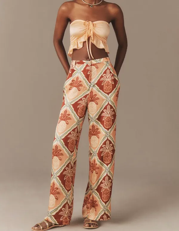 NWT Farm Rio Pineapple Satin Wide-Leg Pants, Size M - Image 12