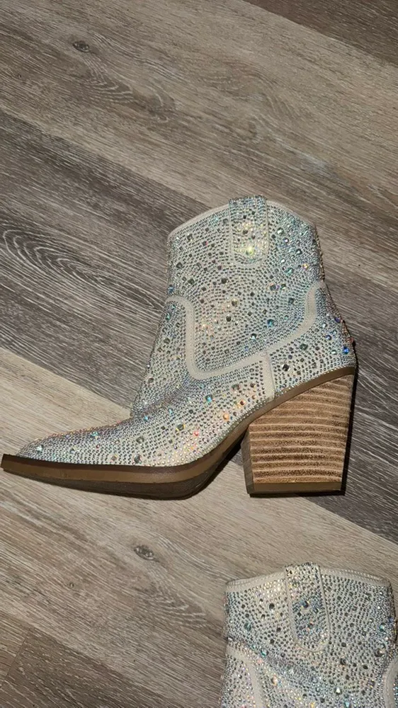 Rhinestone Cowboy Boots Silver Size 7 - Image 6