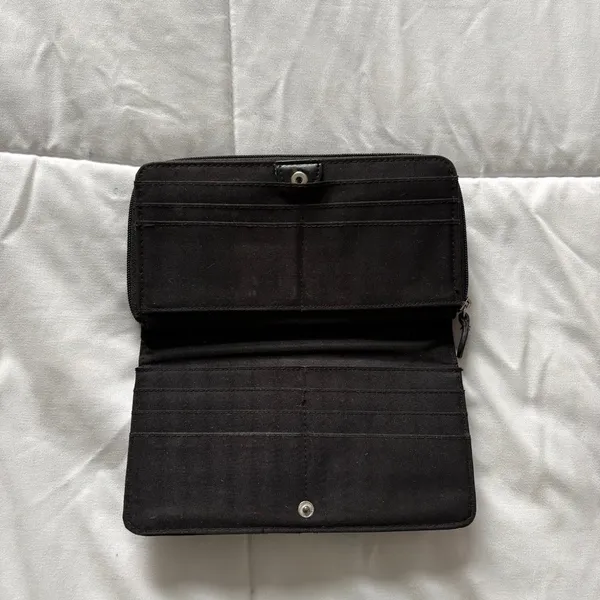 Vintage Etienne Aigner Black Zip Around Continental Wallet Stitched Leather - Image 7