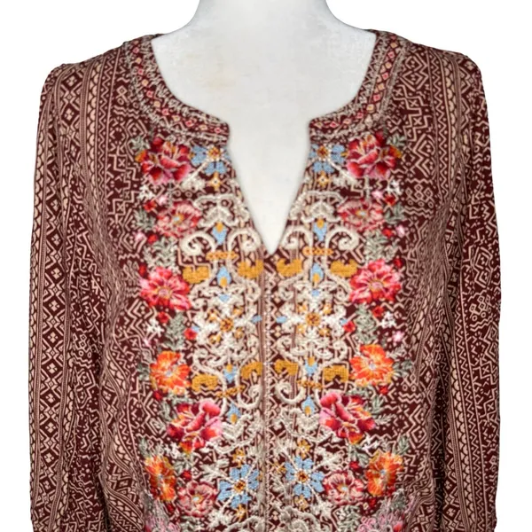 Savanna Jane Embroidered Blouse Tunic Top Medium Rayon Boho - Image 4