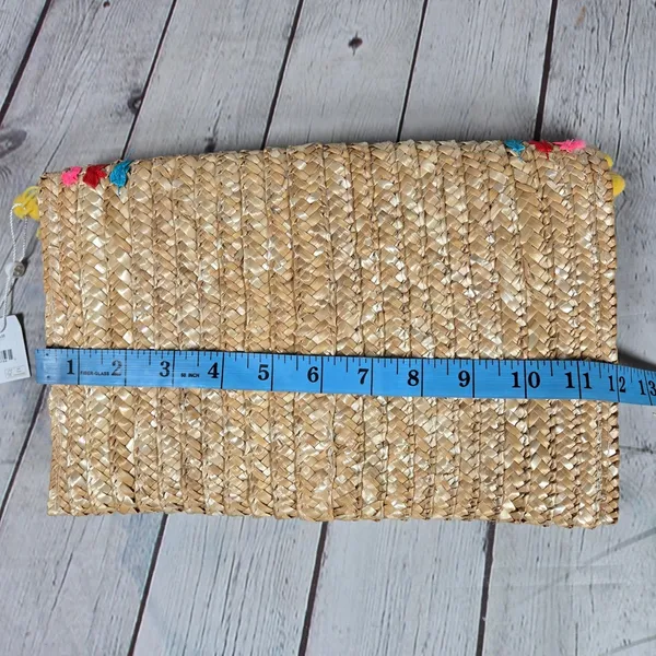 Shiraleah Chicago Lourdess Clutch Straw Pom Pom Trim‎ Multicolor NWT - Image 7