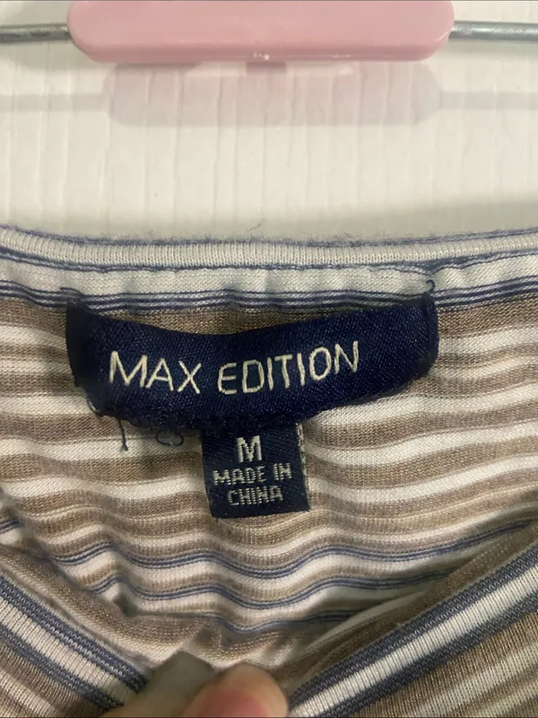 Max Edition Beige and Blue Striped Fold-Over Waist Maxi Skirt - Image 2