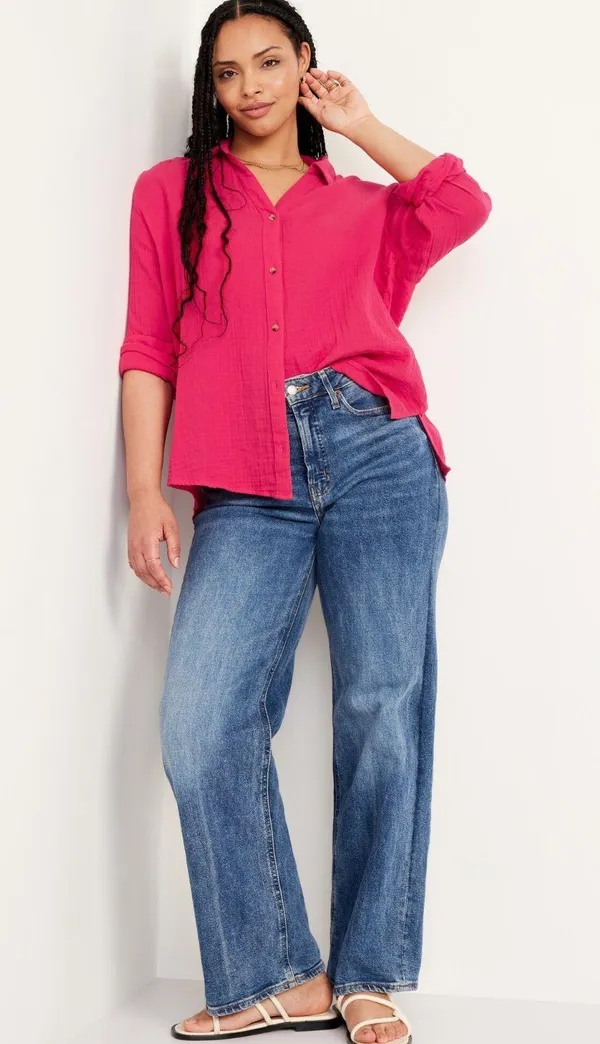 Crinkle Gauze Boyfriend Shirt - Image 3