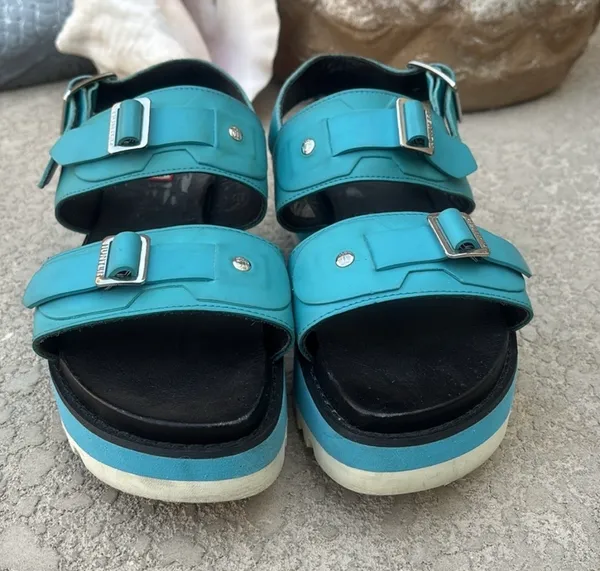 HUNTER Original Leather Platform Sandals Women’s Size 9 10 Turquoise - Image 4
