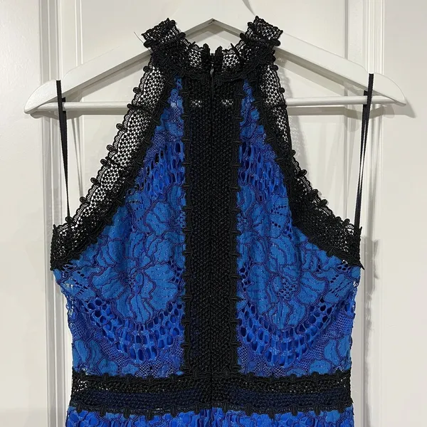 Alexis Size S Julianna Dress‎ Blue Black Lace Halter Midi Bodycon High Neck Gown - Image 7