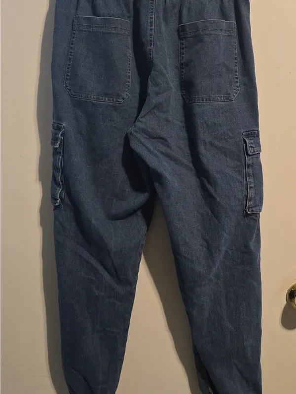 Kids Blue Cargo Denim Jogger Pants - Image 5