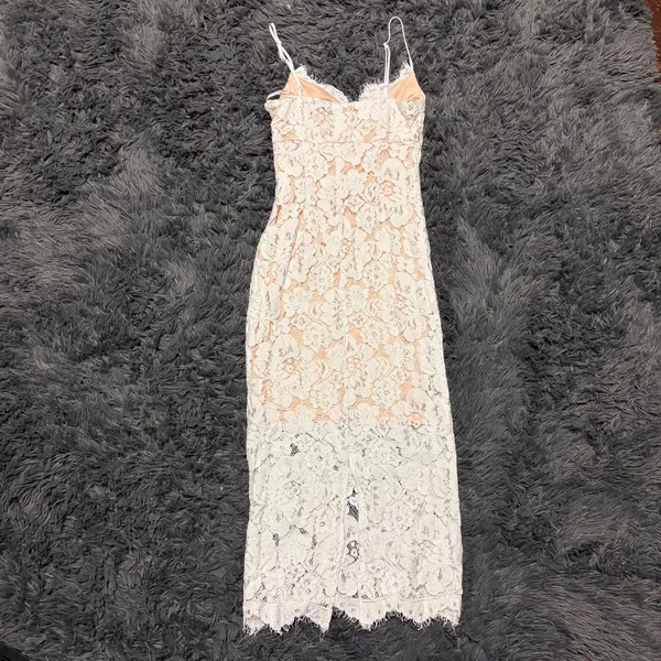 Lulus Elegant White Lace date romantic spaghetti strap Dress maxi dress sz small - Image 5