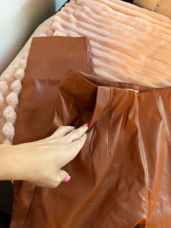 Lush Clothing Faux Leather Caramel Brown High-Rise Pants - Image 4