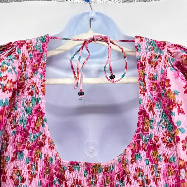 Love the Label M Audrey Smocked Pink Floral Puff Sleeve Tiered Ruffle Mini Dress - Image 5