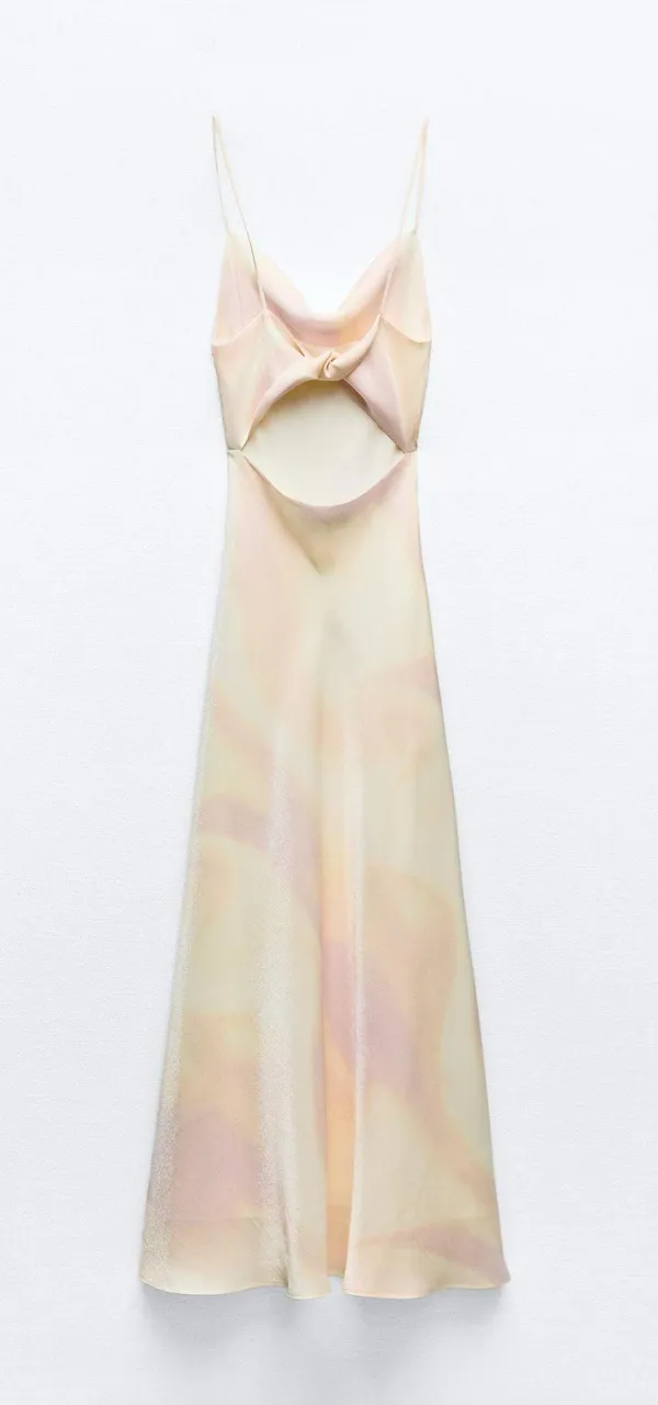 Zara maxi long satin foil effect cowl neck body on casual summer vacation dress - Image 7