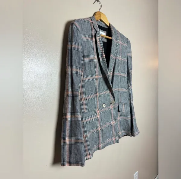 CLEARANCE! Gray Bershka Plaid Long Linen Blend Blazer Size S EUC - Image 3