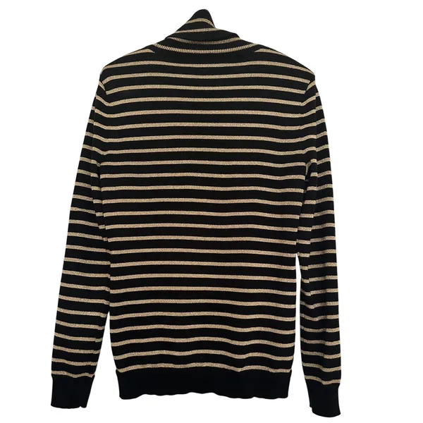 Lauren Ralph Lauren Black Gold Metallic‎ Striped Turtleneck Sweater Womens Sz S - Image 3