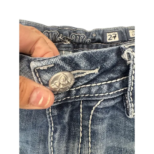 Miss Me Jeans Size 27 Womens Mid Rise Easy Crop Blue Distressed Embellished - Image 8