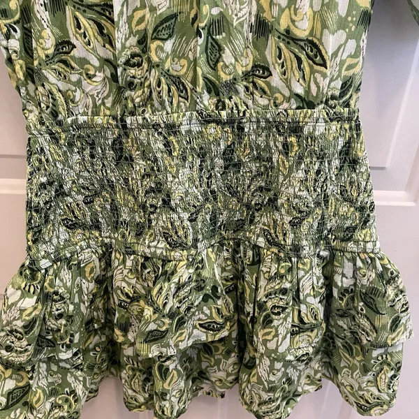 Aerie Smocked Waist Mini‎ Sundress Floral Kelly Green Womens M Boho Festival - Image 8