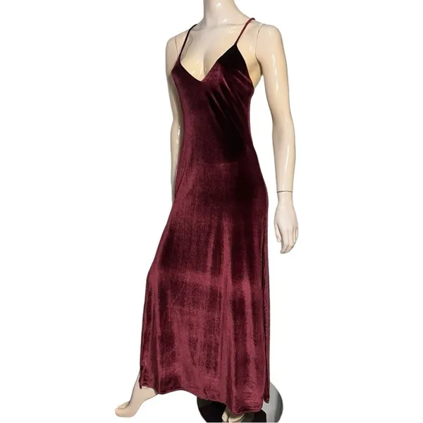 NBD Women’s S Burgundy Wine Velvet In the Deep Slit Sides Low Back Maxi Dress - Image 4