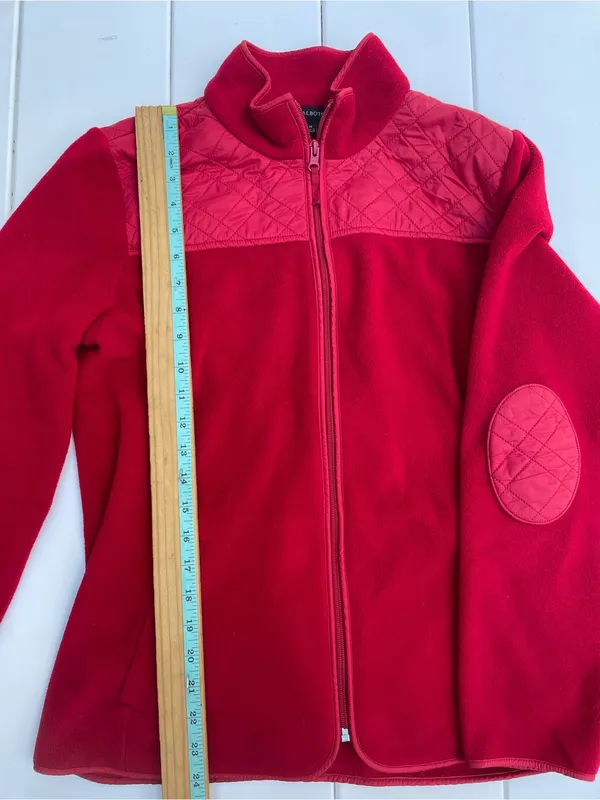 Talbots Red Solid Polar Fleece Zip Up Jacket, Fall Red, Size M - Image 5