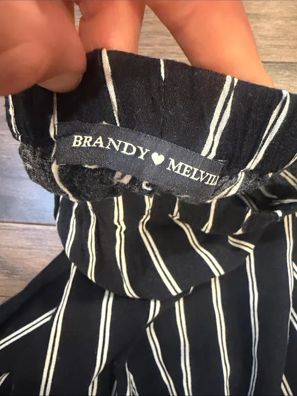 Brandy Melville Pants Black White Striped Wide Leg Elastic Waistband - C31-047 - Image 5