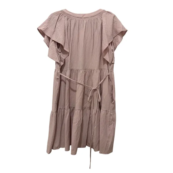 Calvin Klein Pink Crinkle Tiered Mini Dress Flutter Sleeve Pockets Size 16 - Image 4