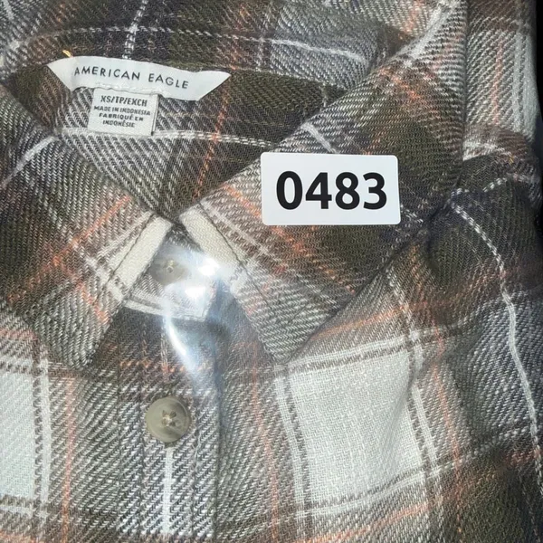 American Eagle Women's Plaid Flannel Peplum Button Up Shirt - Image 8