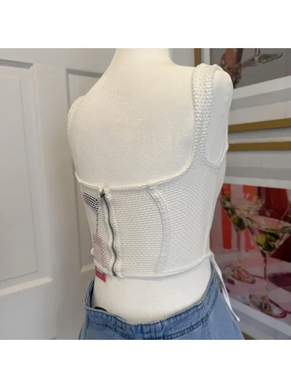 NWT Edikted Cream Mesh Corset Tank Top | Zip Back | Size XS - Image 3