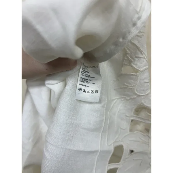 Zimmermann Linen White Eyelet Broderie Sun Dress Bridal Resort Size 0 - Image 6