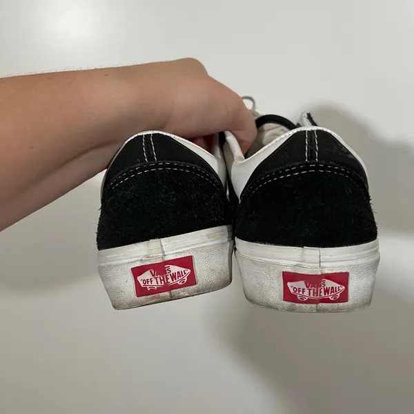 Vans Shoe Old Skool Warp Women 8.5 Men 7 Black White Canvas Sneakers - Image 7