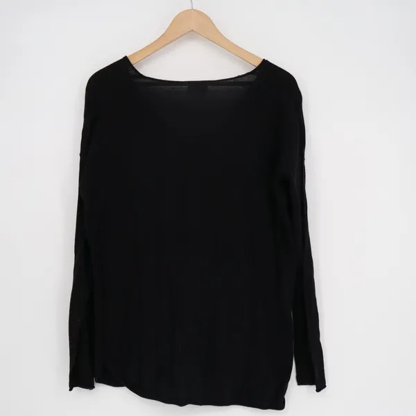 Old Navy T-Shirt Womens Medium Black Cotton Knit Long Sleeve V-Neck Pullover - Image 5